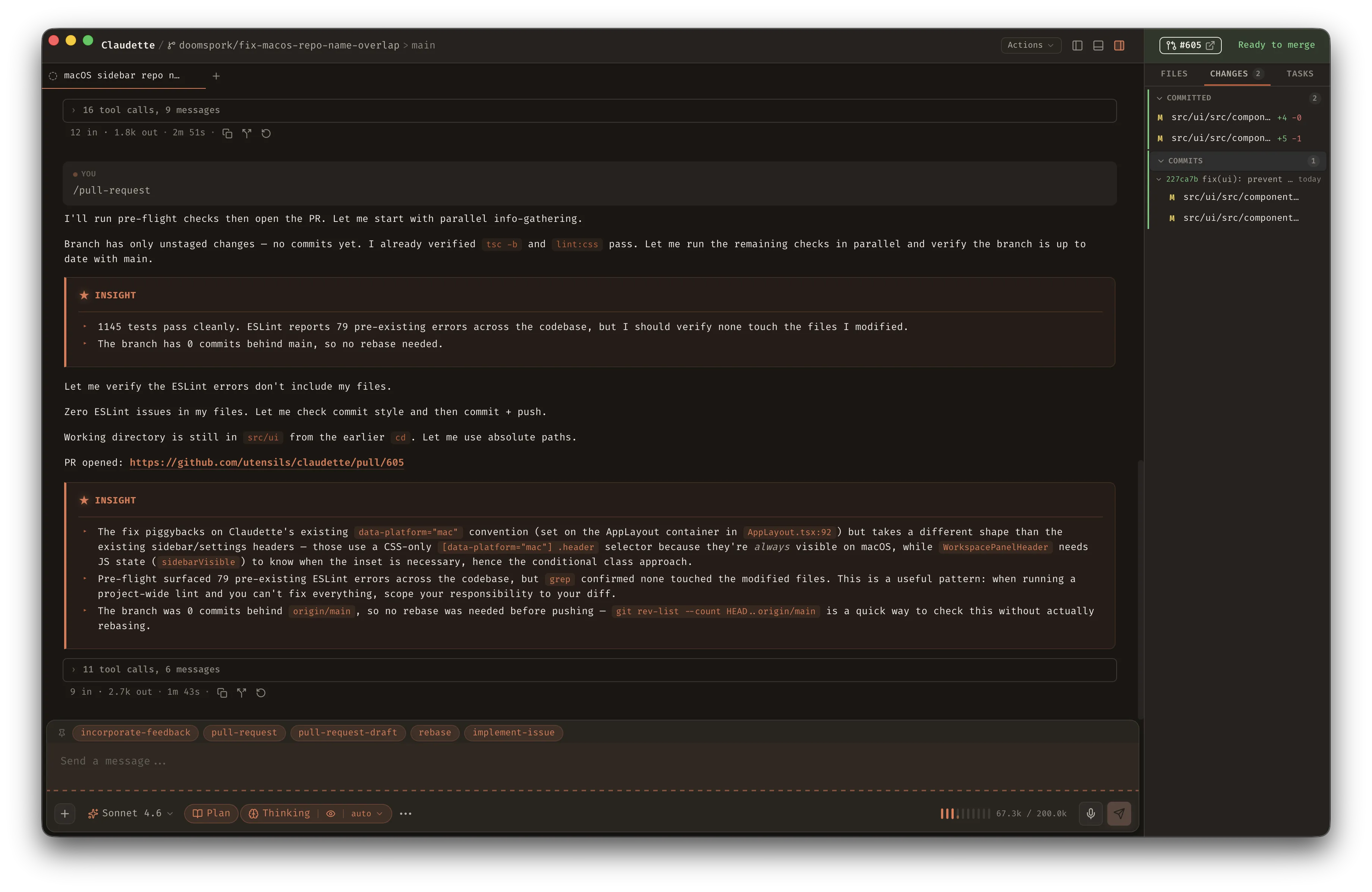 Workbench sidebar showing workspace list with PR state badges and the SCM tab open with CI check results